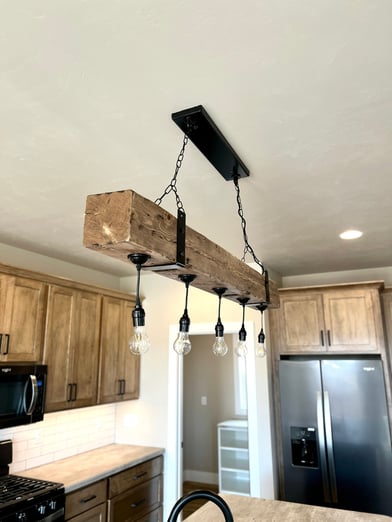 Reclaimed wooden beam lighting. 