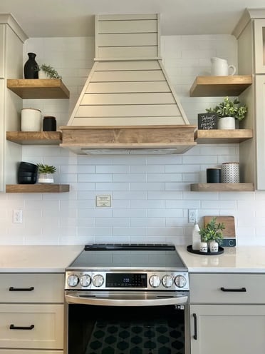 Cream range hood.